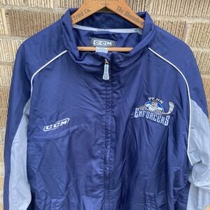 CCM Mens Large Hockey Windbreaker Jacket Penn Enforcers Player Issue Navy Vented